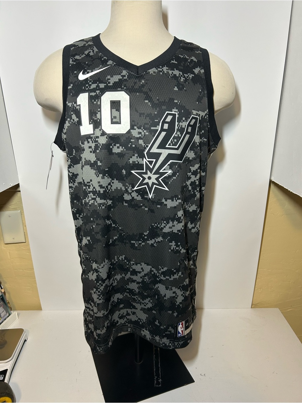 Nike Spurs #10 Black & Gray Camo Basketball Jersey